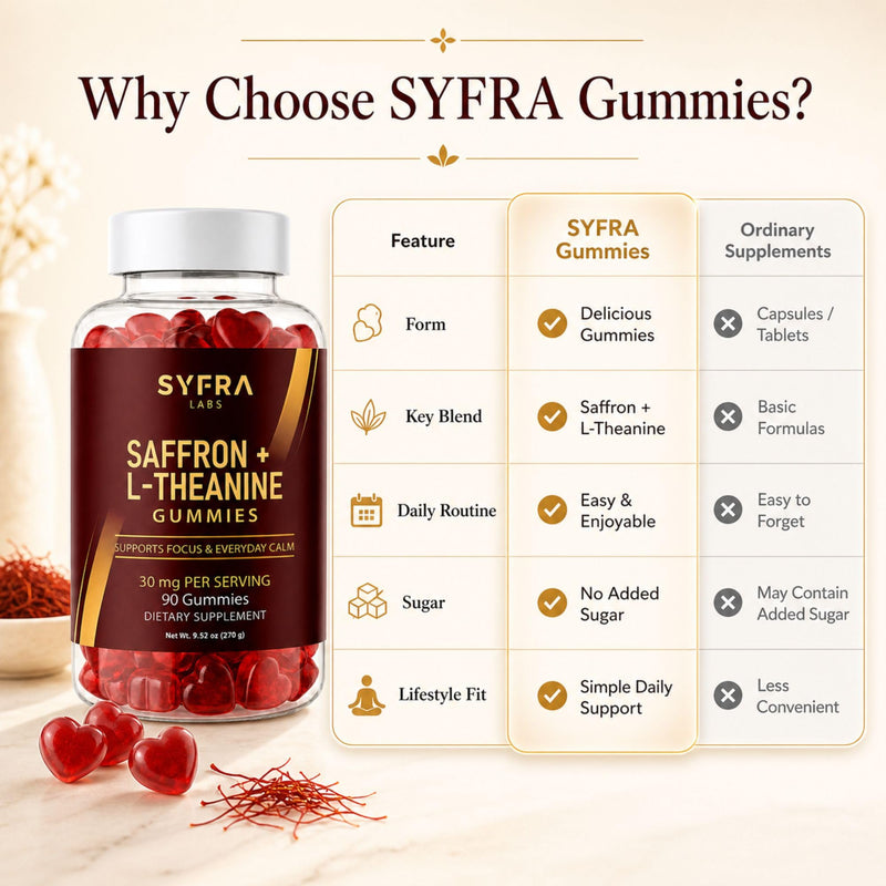 Saffron & L-Theanine Gummies – 200mg L-Theanine + 30mg Saffron Extract per Serving – Supports Calm & Focus – Sugar-Free, Vegan, Berry Flavor – 90 Gummies (45 Servings)