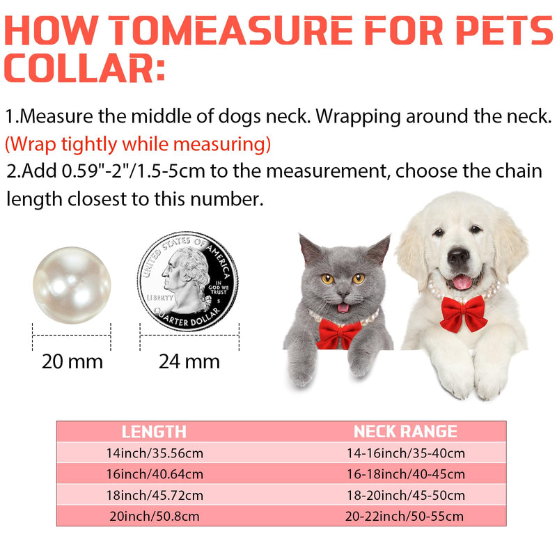 LEIFIDE Chunky Pearl Dog Necklace with Red Bow 20mm Large Bead Pearl Dog Collar Big Pearl Collar Adjustable Necklace Jewellery Accessories for Medium Large Dog Clothing Outfit Xmas Gift(20 Inch Long) - BeesActive Australia