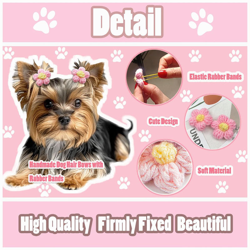 Dog Bows 40pcs, Puppy Hair Bows for Small Dogs Girl, Cute Dog Hair Bows with Rubber Bands, Pink Small Hair Ties for Yorkie Teddy, Flower Ball Bowknot Top Knot Handmade Pet Hair Accessories - BeesActive Australia