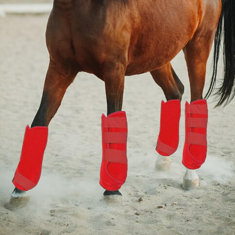 4X Horse Boots Front Hind Legs Guard Reusable Tendon Protector Leg Wraps Leg Protection for Training Equestrian Equipment, red