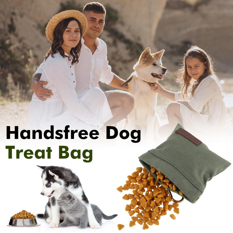 Dog Training Treat Pouch with Carabiner, Portable Puppy Treat Pouches for Pet Training, Hand Free Dog Walking Bag, Dog Food Dispenser for Pet Puppy Travel or Outdoor Use(Army Green) - BeesActive Australia