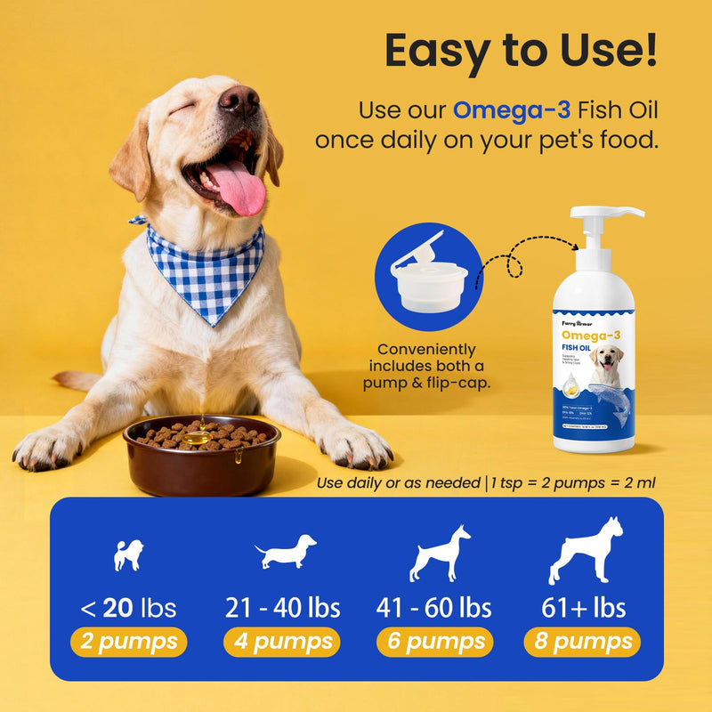 Omega 3 Fish Oil for Dogs & Cats：300mg EPA + DHA per 1ml - Promotes Healthy Skin, Shiny Coat, & Strong Joints & Heart - IFOS Certified – rTG High Absorption – Wild Caught – 8.45oz 8.45 oz