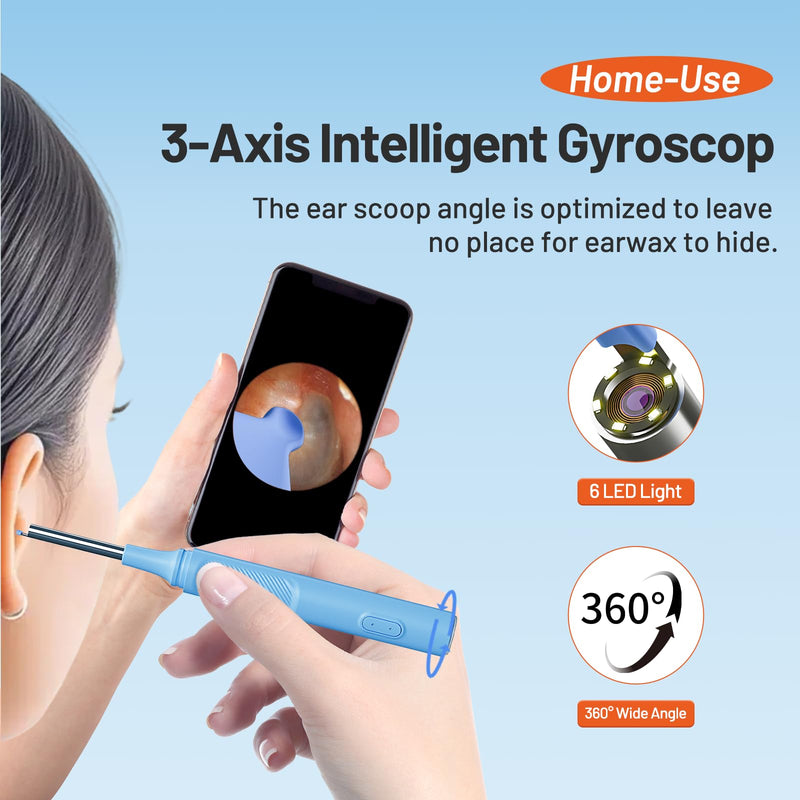 Ear Wax Removal Tools with HD Digital Camera - 360° Visibility Ear Cleaner 6 LED Lights Waterproof Ear Wax Removal Kit with 6 Replaceable Silicone Ear Covers,Type-C Cable (Blue) Blue - BeesActive Australia