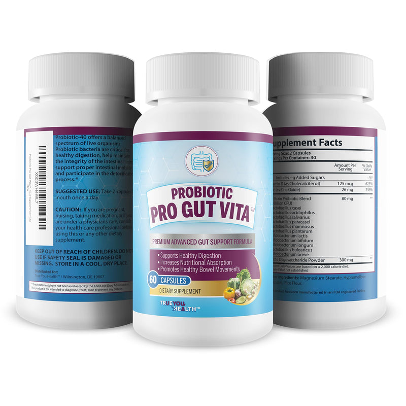 Probiotic Pro Gut Vita - Gut Health Support Probiotic & Vitamin Formula - Promote Healthy Digestion, Nutrient Absorption, Bowel Movements - Help Improve Gut Microbiome for Additional Health Benefits
