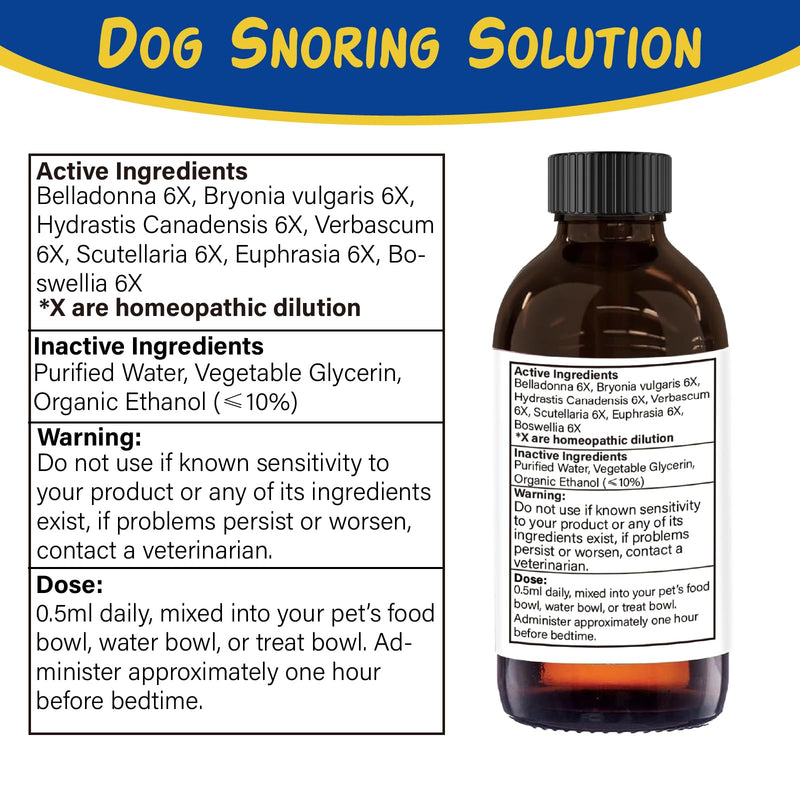 Stop Dog Snoring Liquid Supplement – Natural Anti-Snoring Oral Solution for Dogs & Cats, 100 ml with 3 ml Dropper – Supports Easier Breathing & Snore Relief for Pets Cats