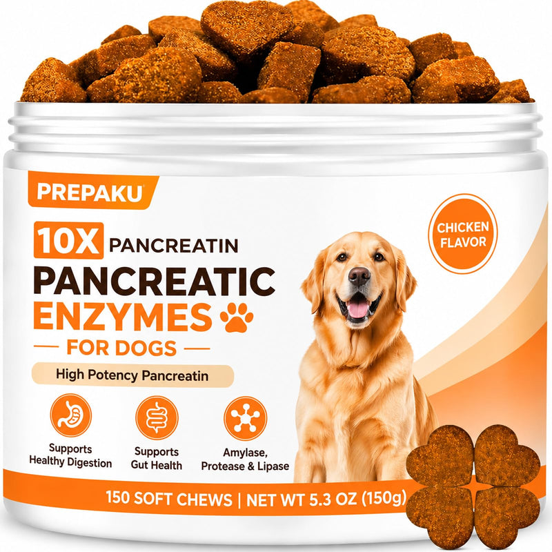 Pancreatic Enzymes for Dogs – 10X Pancreatin Digestive Enzyme Chews for EPI Support, Supports Digestive Stress, Pancreatic Issues & Healthy Weight Management – 150 Chews