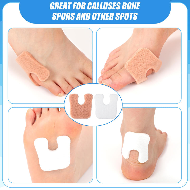 Newcotte 120 Pcs U-Shaped Callus Cushions Felt Foot Callus Pads Feet Remover Pads Soft Pain Relief Foot Cushion for Men and Women Beige and White - BeesActive Australia