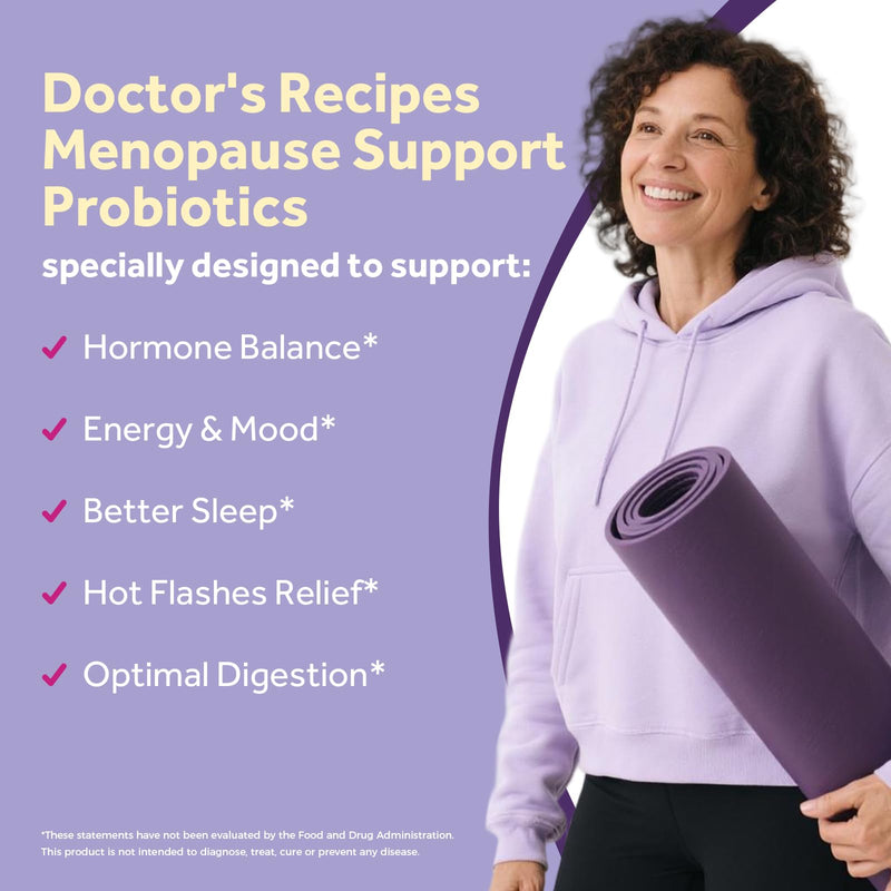 Doctor's Recipes Menopause Supplements for Women, Probiotics 150 Billion CFU, Black Cohosh for Menopause Hot Flashes, Ashwagandha, Dong Quai, Supports Mood, Energy, Hormone Balance, 60 Capsules