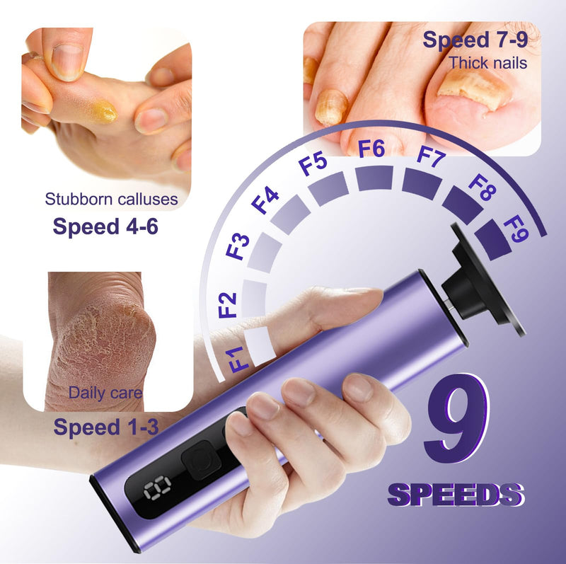 Electric Foot Callus Remover, 9-Speed Variable, Rechargeable Portable Callus Remove (Purple) Purple - BeesActive Australia