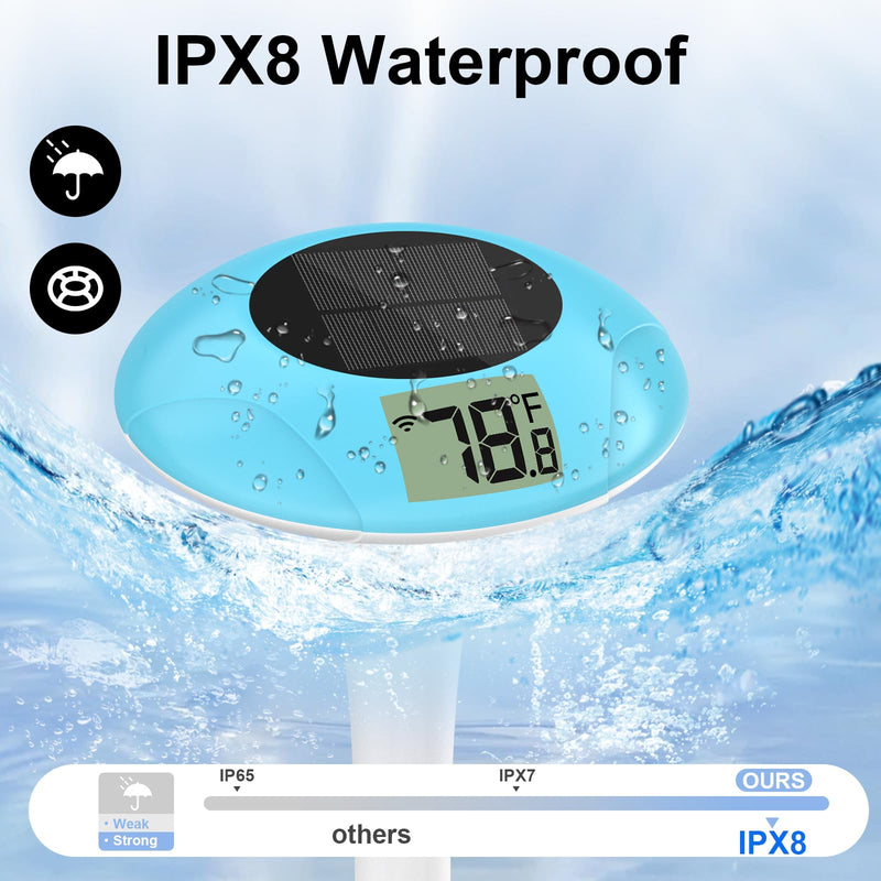 Wireless Pool Thermometer, Digital Pool Thermometer Floating Easy Read–IPX8 Waterproof Solar Temperature Gauge for Aquarium, Pond, 328 Feet Long Connection Light Blue - BeesActive Australia