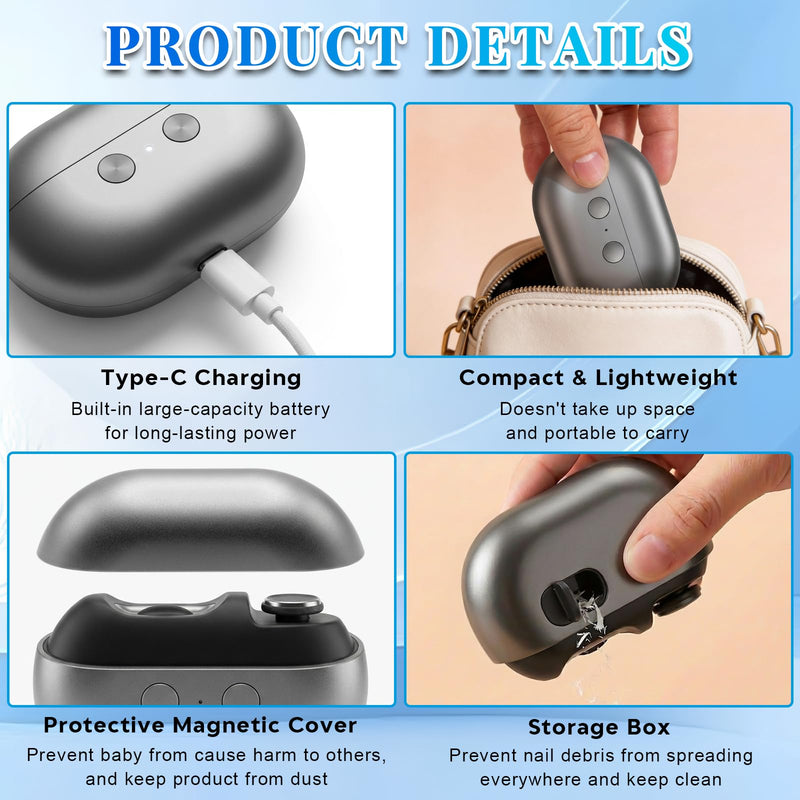Electric Nail Clippers for Adults Seniors, 3 in 1 Automatic Nail Clipper Trimmer with Polisher/2 Speeds/LED Light/Nail File, 2026 Rechargeable Strong Power Nail Cutter for Fingernails Toenails Black - BeesActive Australia