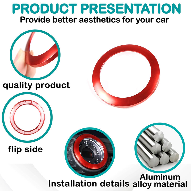 Car Aluminum Air Car Compass Circle Stopwatch Ring Decorative Interior Compatible with Ineos Grenadier 2020-2026 Dashboard Center Compass Cover Accessories (Red) Red - BeesActive Australia