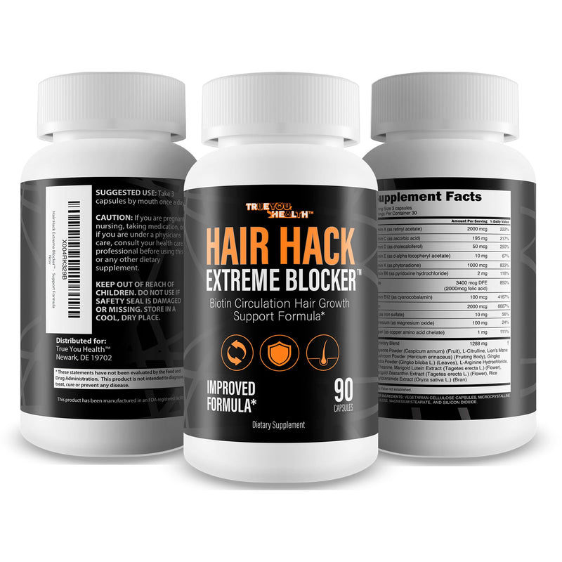 Hair Hack Extreme Blocker - Our Best Hair Growth Supplement - Natural Hair Regrowth Hair Vitamins for Thicker Hair Growth - Vitamin B7 Biotin and Folic Acid - Vitamin D3 Hair Growth Vitamins