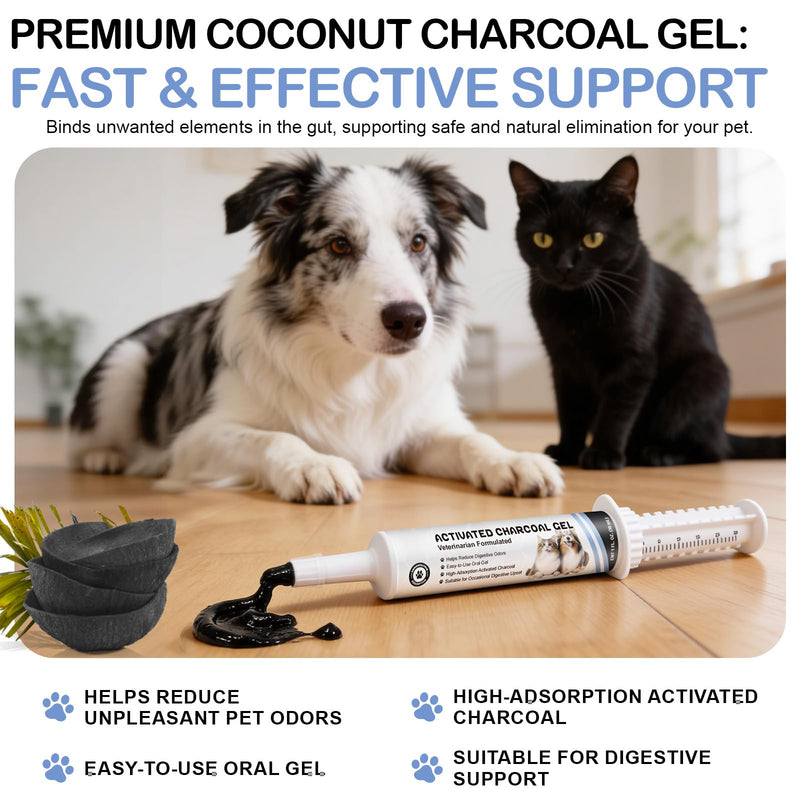 Activated Charcoal Gel for Dogs, Dogs Activated Charcoal 30ml, High-Absorption,Reduce Digestive Odors,Suitable for All Dogs