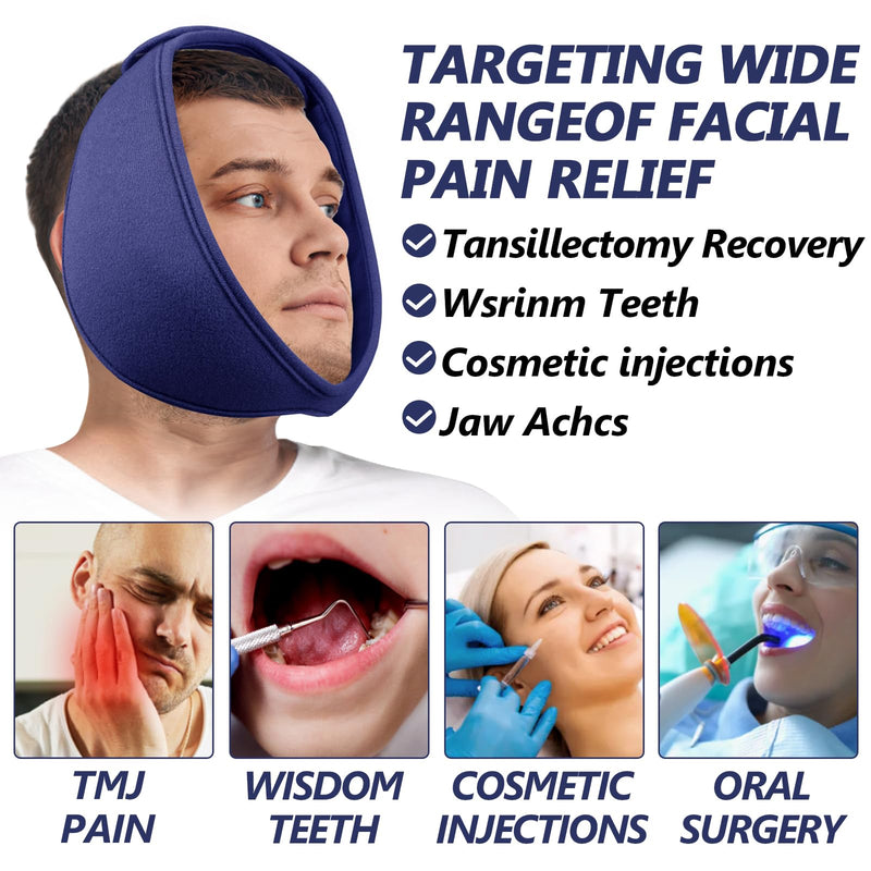 Wisdom Teeth Ice Pack Head Wrap, Face Ice Pack for Jaw Oral Surgery Pain Relief for TMJ, Teeth Removed, 4 Cold Therapy Gel Packs Reusable, Blue 1.0 - BeesActive Australia