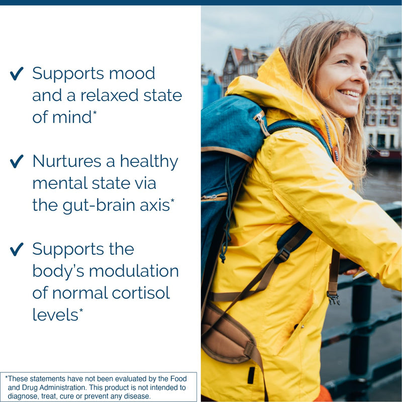 Researched Nutritionals AnxiaEase - Stress, Cortisol Management & Mood Support Supplement - Botanicals, Vitamin B6, Magnesium & 'Psychobiotic' Probiotic Strains (120 Capsules)