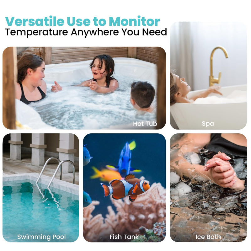Pure55 SpaGauge Wireless Hot Tub Thermometer w/Batteries - IPX7 Waterproof Pool Thermometer - Floating, Easy-Read Digital Temperature Gauge w/Indoor Display - Ideal for Outdoor Ponds, Swimming Pools White Spa