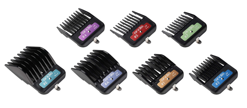 Andis 33655 Premium Clip Animal Comb Set – Built with Plastic, Includes 7 Color Coded Combs of Different Sizes, Metal Clip to Attach Comb - Fits Ultra Edge & Ceramic Edge Blades, Multicolor - BeesActive Australia