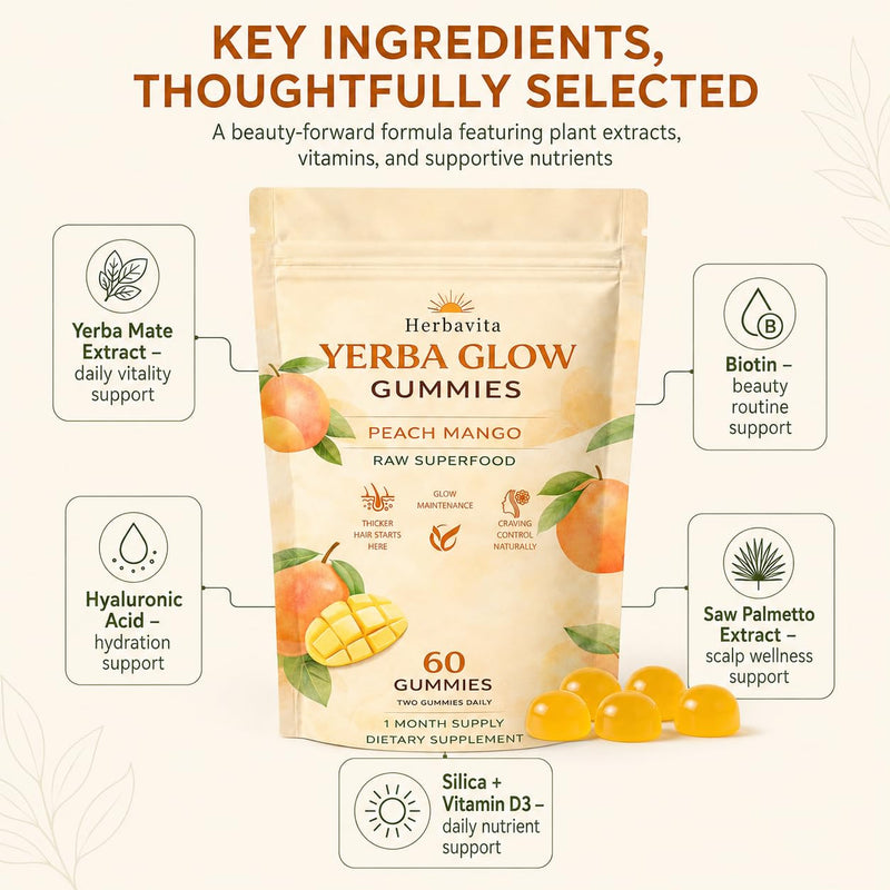 Folly Hair Growth Gummies,Yerba Glow Gummies，60 Count