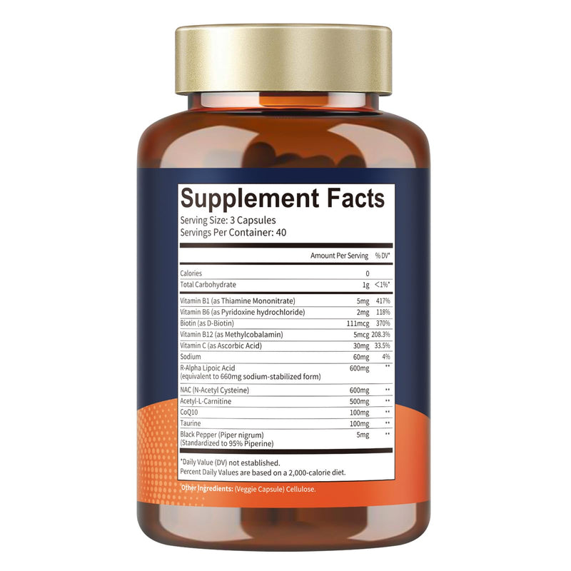 Totaria R Alpha Lipoic Acid 600mg - Stabilized ALA Supplement for Neuropathy Support Capsules, Nerve Health, Nervous System and Antioxidant, Non-GMO, Gluten Free, Vegan Safe 120 Counts 120 Count (Pack of 1)