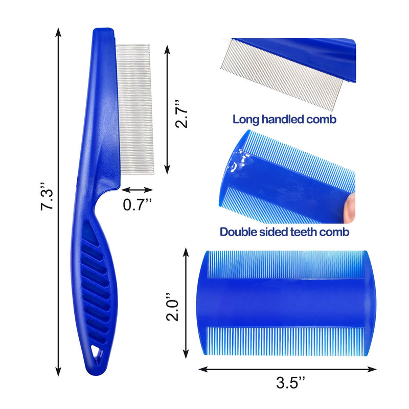 4 Different Kinds of Flea Combs, Stainless Steel Round Teeth Dog Cat Lice Combs, Durable Fine Tooth Pet Tear Stain Remover Tool (Blue) - BeesActive Australia