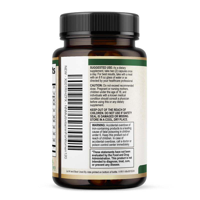 Multivitamin for Women - Complete Multi Vitamin with Vitamins A, C, D, E, B6, B12, Zinc, Calcium & Magnesium, Womens Daily Multimineral Supplement for Hair Skin and Nails Health Support - 120 Capsules 120 Count (Pack of 1)