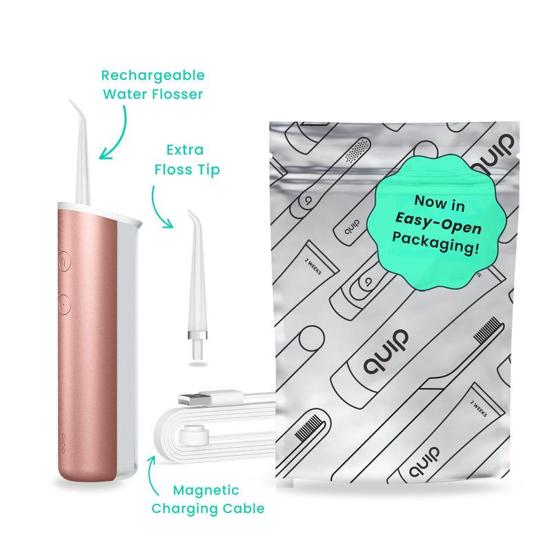 quip Water Flosser with Replacement Tip - Cordless Water Flosser with Adjustable Pressure - Teeth Cleaner Pick with 360 Degree Rotating Replaceable Tip, Rechargeable Water Dental Pick - Copper