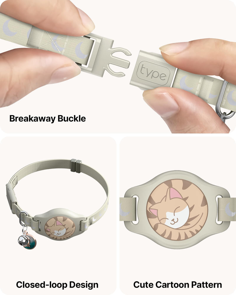 Cat Collar with Airtag Holder, Breakaway Airtag Cat Collar for Apple Air Tag with Luminous & Reflective Pattern, Waterproof GPS Cat Tracker Collars for Boy Girl Cats Kittens with Bell, Khaki (6-12") - BeesActive Australia