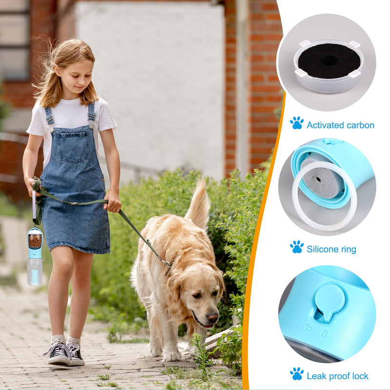 3 in1 Dog Outdoor Water Bottle,Portable Pet Water Bottle with Food Container, Leak Proof Dog Travel Water Bottle,Dog Poop Bags,Dog Water Dispenser for Outdoor Walking,Hiking,Travel. - BeesActive Australia