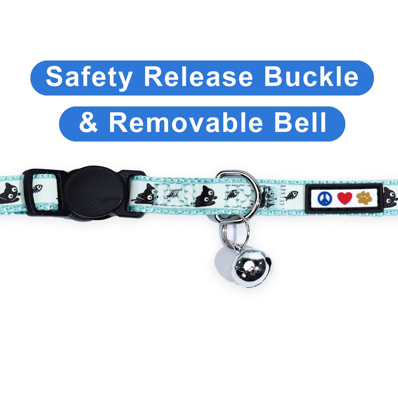 Pawtitas Glow in The Dark Cat Collar with Safety Buckle and Removable Bell Cat Collar Kitten Collar Teal Cat Collar 🌟 GID Teal Cartoon - BeesActive Australia