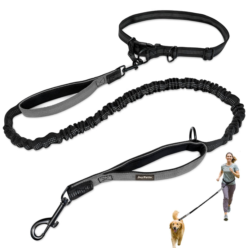 4-6 FT Hands-Free Dog Leash for Running & Walking - Adjustable Waist Belt (28-47"), Shock-Absorbing Bungee, 2 Reinforced Handles, Reflective & Anti-Pull for Small/Medium Dogs, Grey - BeesActive Australia