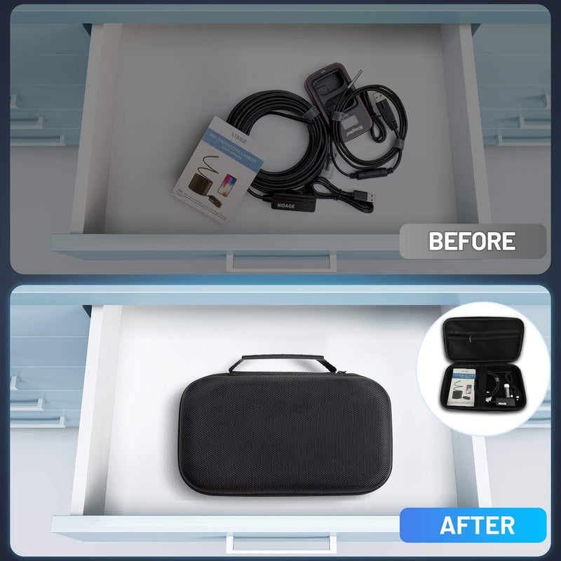 NIDAGE Original Endoscope Tool Case, Upgrad Large Capacity Hardshell Carrying Bag Storage Case Compatible with WiFi Borescope, 4.3in Inspection Camera with Cable Less Than 10M, Otoscope, Black Toolbox