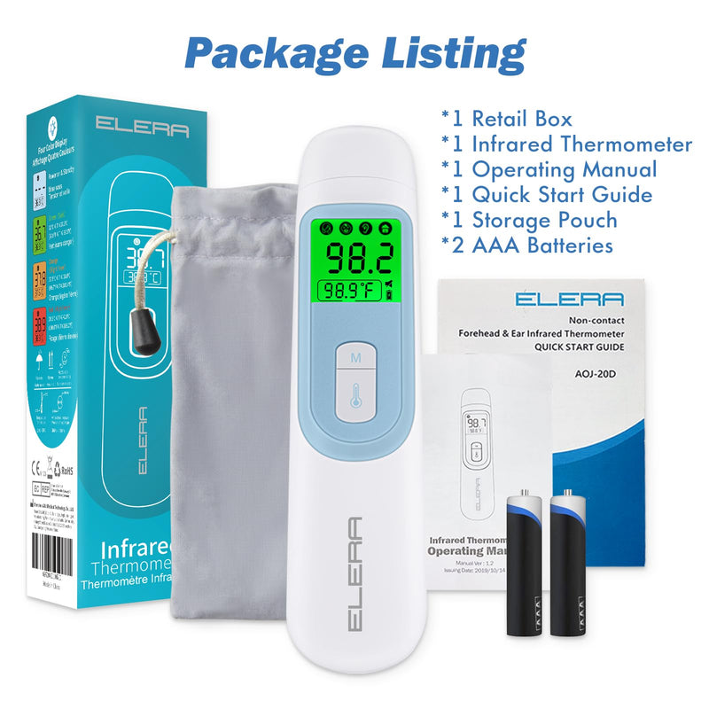 Ear Thermometer for Baby, ELERA Infrared LCD Thermometer with Automatic Switching Mode of Ear & Forehead, 1s Measurement, 4 Color Backlight Display with Fever Indicator - BeesActive Australia
