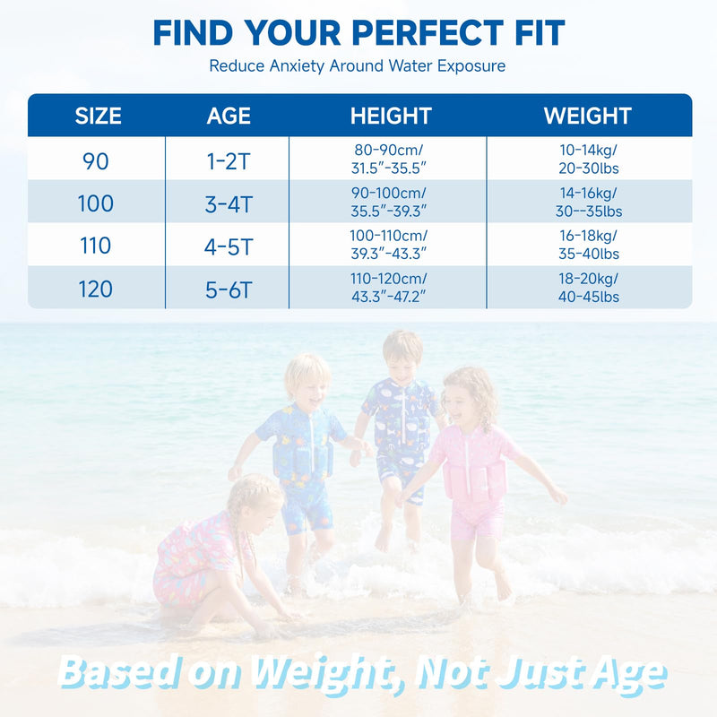 Toddler Swimsuit with Floatation, Baby Boys Girls Floating Bathing Suit Floatie Swim Suit for Summer Beach 5-6T/18-20kg/40-45lbs Blue White - BeesActive Australia