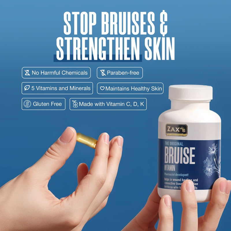 ZAX'S Bruise Vitamin Pharmacist Developed Bruising Supplements Potent Bruising Swelling Reducer, Zinc, Vitamin K, D3, Ascorbic Acid, Citrus Bioflavonoids, 60 Caps, Combine Arnica Bruise Cream 60 Count (Pack of 1)