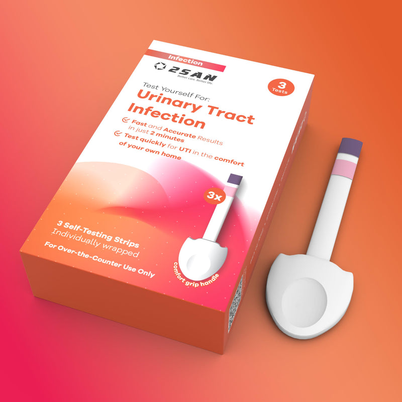 2San 2-in-1 UTI Test Strips for Women – At-Home Urinary Tract Infection Kit Detects Leukocyte & Nitrite Markers in 2 Minutes – 3 Individually Wrapped, Easy-Read