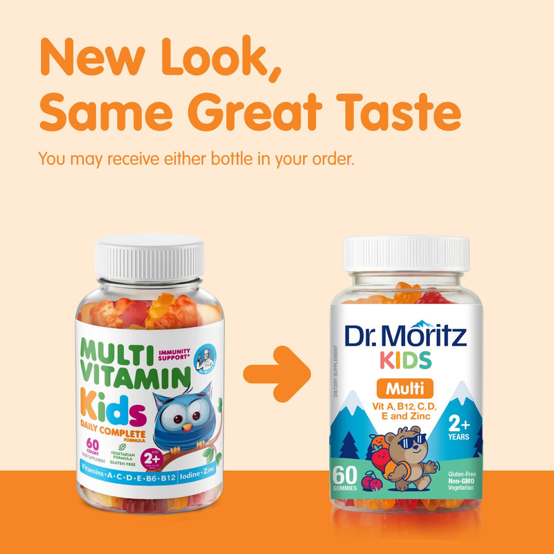 DR. MORITZ Kids Multivitamin Gummies - with Kids Vitamins A C D E B6 B12 Zinc and More - Complete Daily Support - Vegetarian and Non-GMO, 2 Pack (120 Count) 60 Count (Pack of 2)