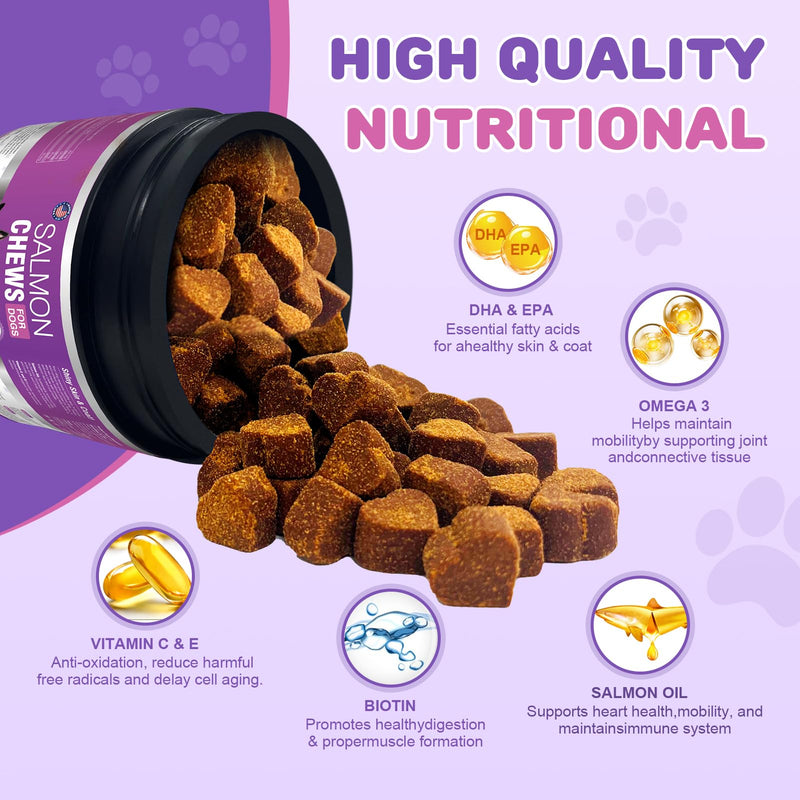 Omega 3 for Dogs Skin and Coat Supplement for Dogs 200 Chews Dog Fish Oil Supplements with EPA & DHA Fatty Acids Dry Skin Relief for Dogs Shedding Allergy Itching Salmon Oil for Dogs Chews Chicken - BeesActive Australia