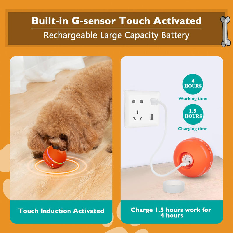 PetDroid Interactive Dog Toys Dog Ball,[2025 Newly Upgraded] Durable Motion Activated Automatic Rolling Ball Toys for/Small/Medium/Large Dogs,USB Rechargeable (Orange) Orange - BeesActive Australia