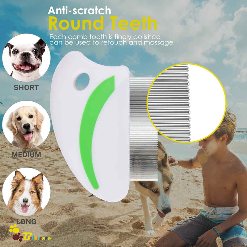 2 Pack Flea Lice Comb, Stainless Steel Dog Cat Grooming Combs with Rounded Teeth, Long-tooth Professional Pet Tear Stain Remover, Dematting Tool for Small, Medium & Large Pets - BeesActive Australia