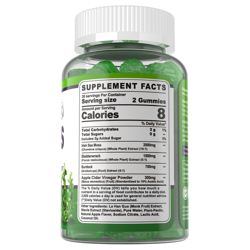(2 Pack) Sea Moss Gummies - Irish Sea Moss Gummies for Adults & Kids - Advanced Superfood Seamoss Supplement + Bladderwrack, Burdock Root Extract，ACV for Daily Immune, Gut Cleanse, Vegan, Sugar Free 60 Count (Pack of 2)