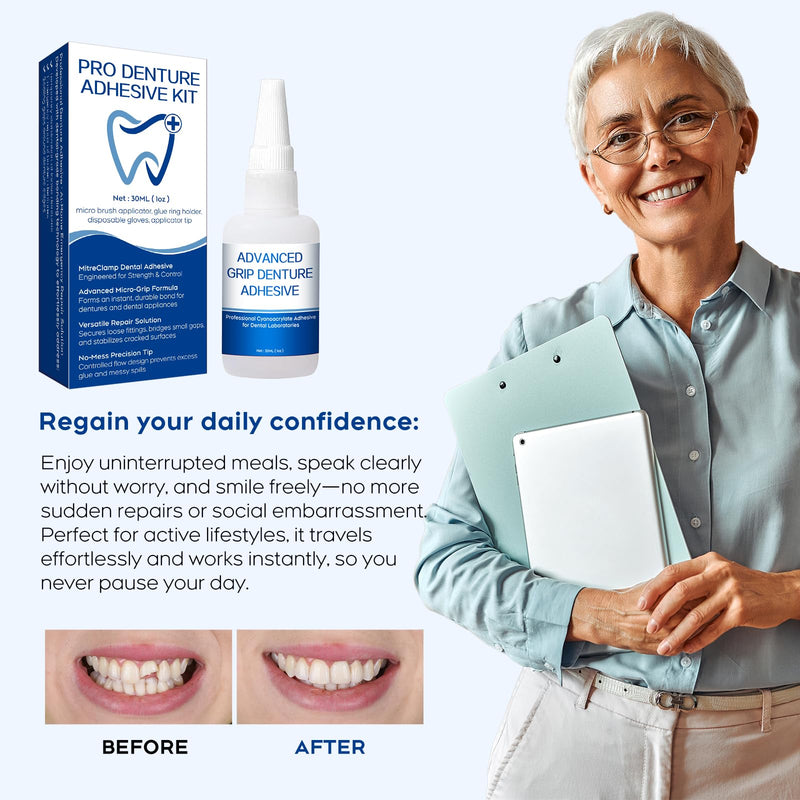 Dental Lab Instant Bonding Glue for Dentures & Lab Tools – Fast-Setting in 15–60 Sec | Denture Crack Repair & Gap Filling | Controlled Gel Formula | 1oz white