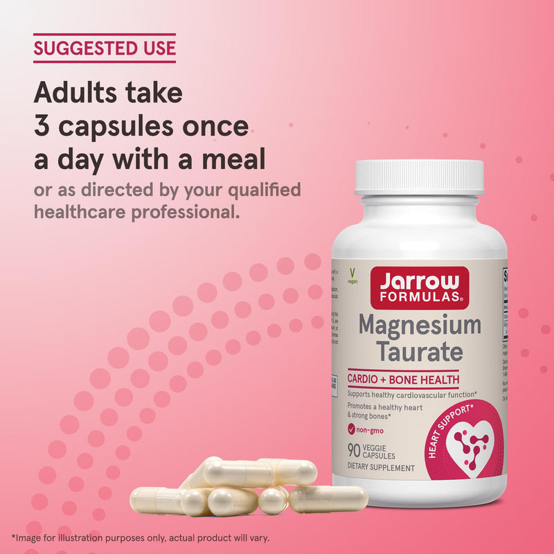 Jarrow Formulas Magnesium Taurate, Dietary Supplement, Supports Cardio and Bone Health, 300 mg per Servings, 90 Veggie Capsules, Up to a 30 Day Supply - BeesActive Australia