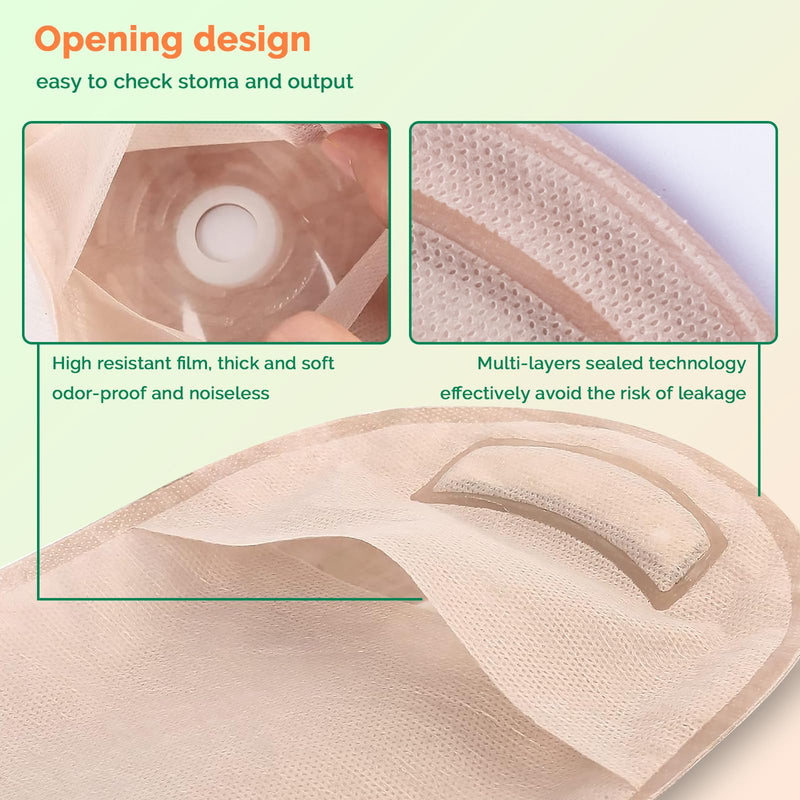 20 PCS Colostomy Bags One Piece Ostomy Bag Ostomy Supplies, Max 60mm Cut to Fit Drainable Pouches with Closure for Ileostomy Colostomy Urostomy Stoma Care 60" Skin (20 Pcs)