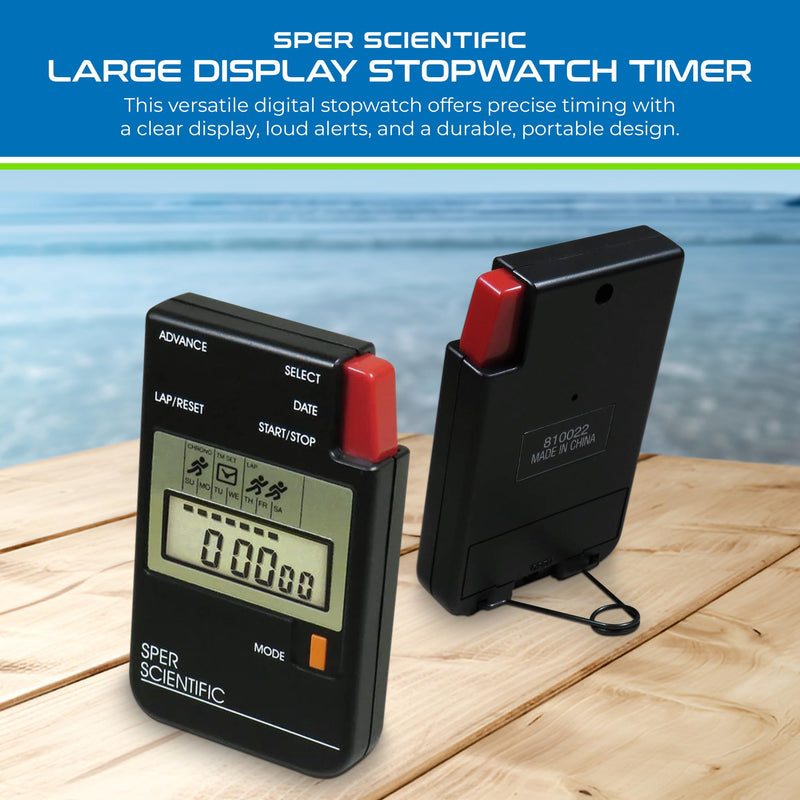 Sper Scientific Large Display Digital Stopwatch with Clock Functions & Alarm 810022 - Easy-to-Read LCD Timer, Durable & Portable Stopwatch for Labs, Classrooms, Sports Events & More Standard - BeesActive Australia