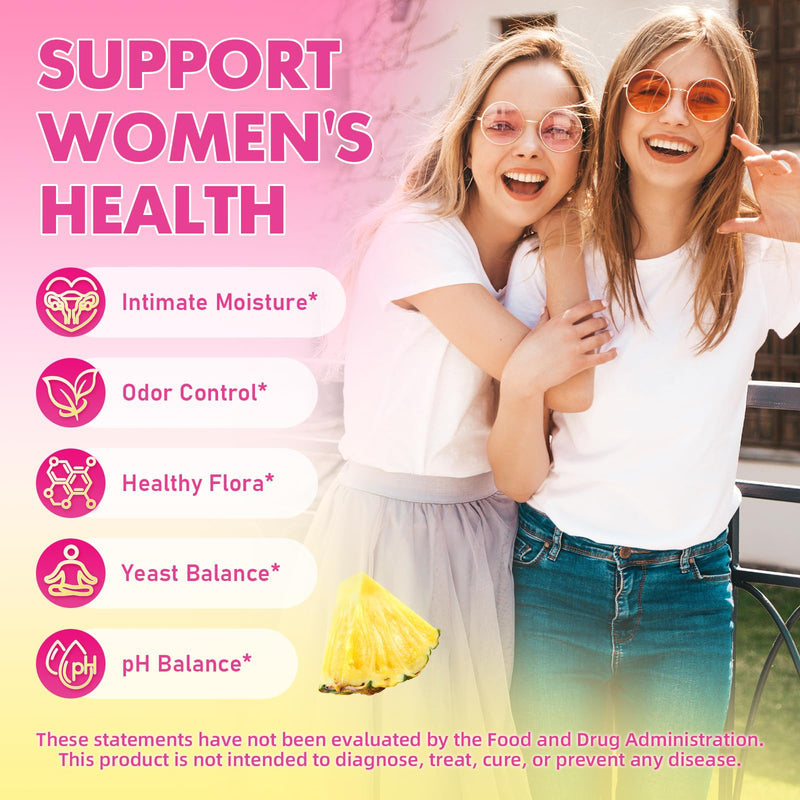 MEENCCD Her Juicy Feminine Probiotics Gummies with Slippery Elm & Lactobacillus Blend, Supports pH Balance & Immune Function, Promotes Vaginal Wellness, Pineapple Flavor, 60 Count