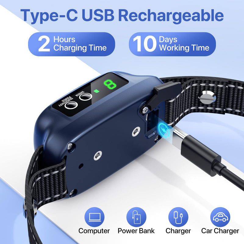 Dog Bark Collar, Humane Anti Bark Collar with 8 Sensitivity Levels for Medium Large Dogs, Automatic Waterproof Smart No Bark Collar with Beep Vibration Three Training Modes blue-black - BeesActive Australia