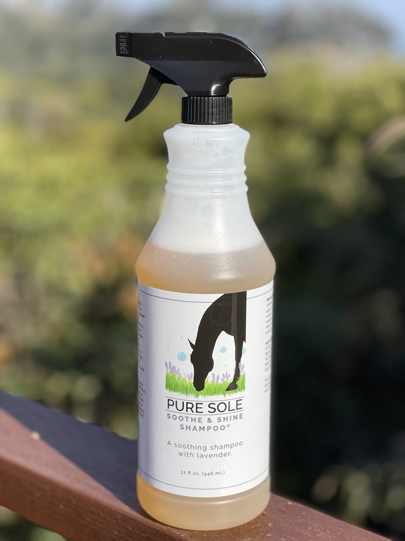 Horse Shampoo - Pure Sole Soothe & Shine Shampoo - Deep Cleaning Moisturizing Shampoo for Body, Mane and Tail - Hydrates Skin and Conditions Coat | Convenient Sprayer for Spot Cleaning - 32 oz. - BeesActive Australia