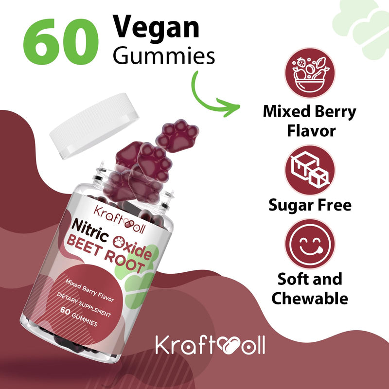 Nitric Oxide Beet Root Gummies – Sugar-Free Beet Chewables, Mixed Berry Flavor with Grapeseed Powder, Pomegranate, Vitamin C & B12 – Nitric Oxide Supplements for Men – 60 Gummies (2 Bottles) 60 Count (Pack of 2)