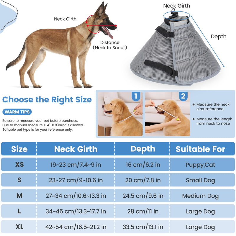 IDOGCHEW Dog Neck Brace, Breathable and Soft, Adjustable Neck Brace for Dogs, Comfortable Dog Collar for Leak Protection, Perfect after Surgery (Grey, XL) Grey - BeesActive Australia
